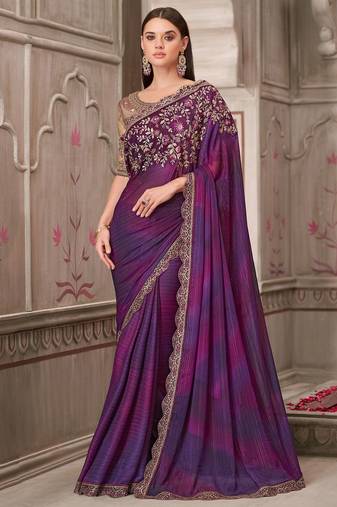 purple sequinned pure georgette saree