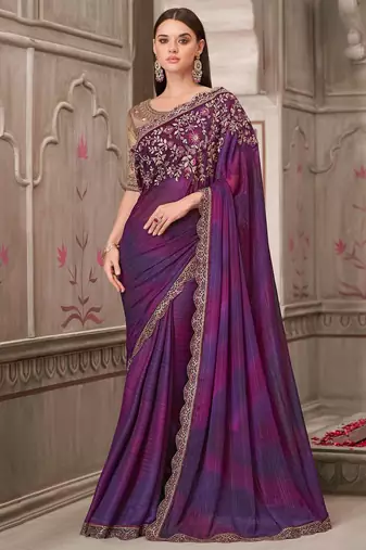 purple sequinned pure georgette saree