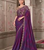 purple sequinned pure georgette saree