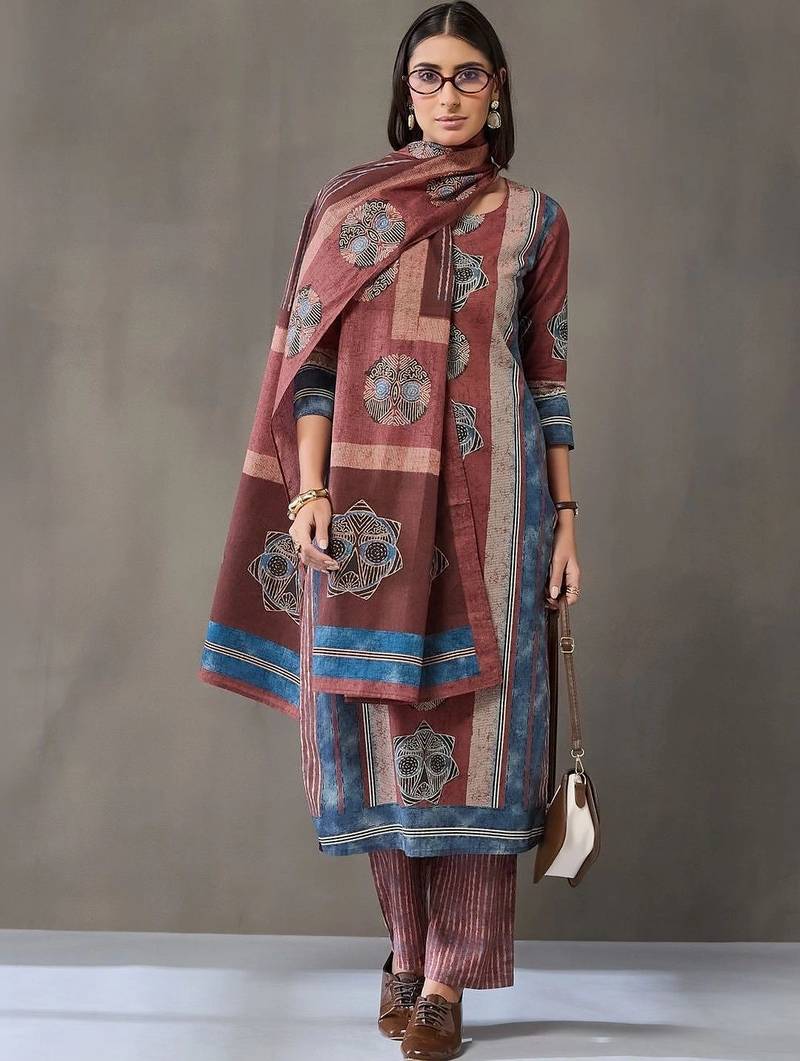 formal women printed kurta with palazzos with dupatta