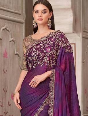 purple sequinned pure georgette saree 2