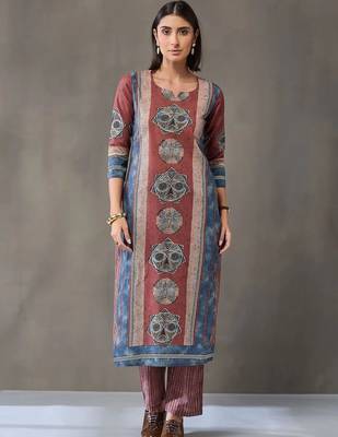 formal women printed kurta with palazzos with dupatta 3