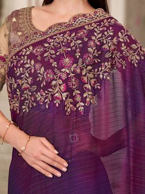 purple sequinned pure georgette saree 3