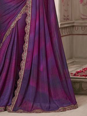 purple sequinned pure georgette saree 4