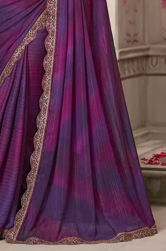 purple sequinned pure georgette saree