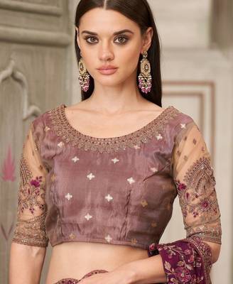 purple sequinned pure georgette saree 5
