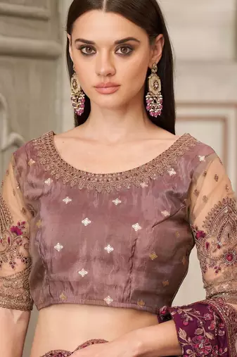 purple sequinned pure georgette saree