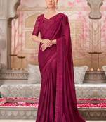 Maroon striped sequinned satin saree