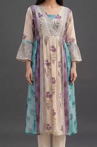 structured women printed kurta with trousers