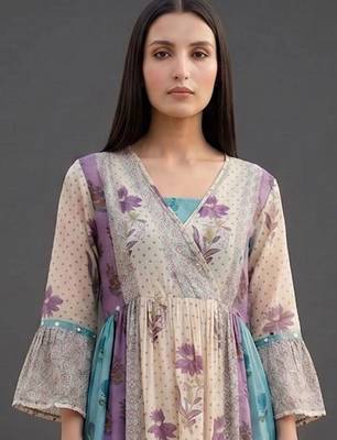 structured women printed kurta with trousers 7