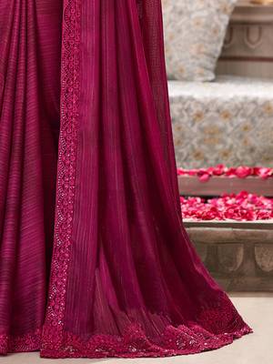 Maroon striped sequinned satin saree 4