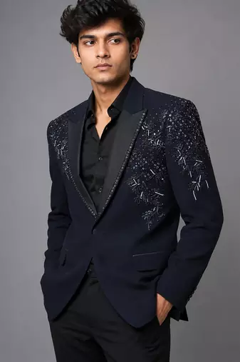 Midnight blue embroidered tuxedo set
