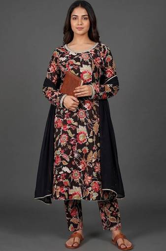 workwear women printed kurta with trousers with dupatta