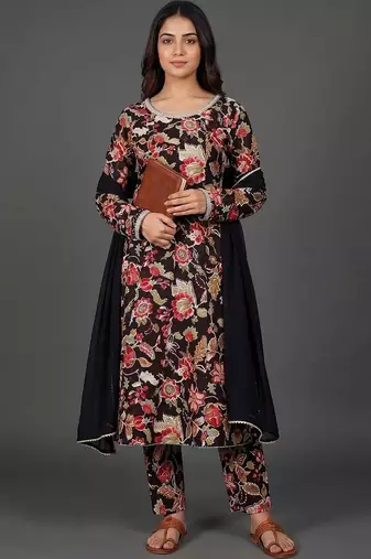 workwear women printed kurta with trousers with dupatta