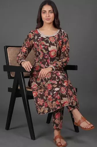 workwear women printed kurta with trousers with dupatta