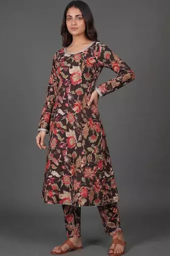 workwear women printed kurta with trousers with dupatta