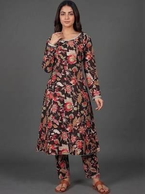 workwear women printed kurta with trousers with dupatta 6