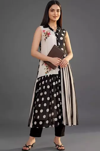 workwear women printed kurta with trousers
