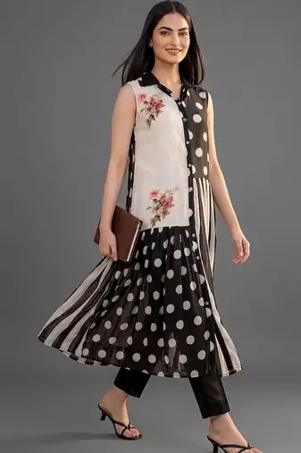 workwear women printed kurta with trousers