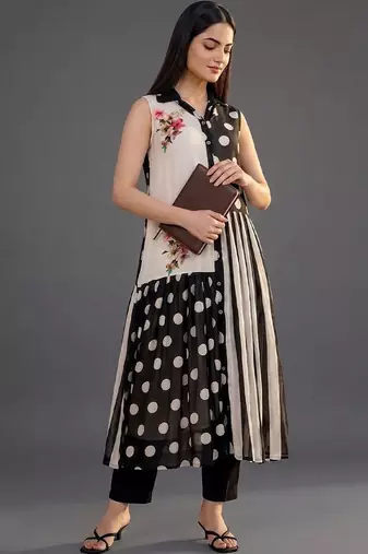 workwear women printed kurta with trousers