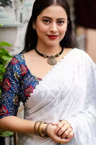 White woven design designer saree