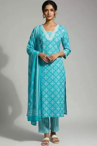 structured women printed kurta with palazzos with dupatta