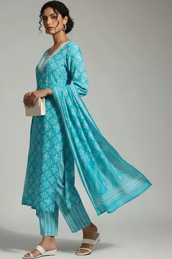 structured women printed kurta with palazzos with dupatta
