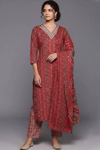 workwear women printed kurta with trousers with dupatta