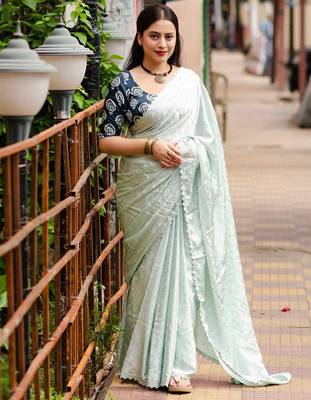 Turquoise turquoise blue ethnic motifs woven design gotta patti saree 1