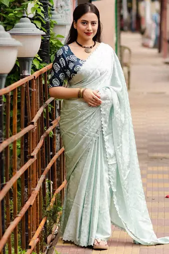 Turquoise turquoise blue ethnic motifs woven design gotta patti saree