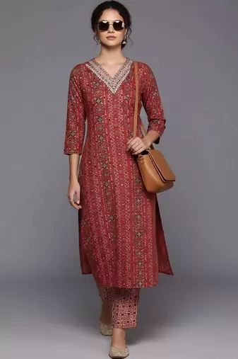 workwear women printed kurta with trousers with dupatta