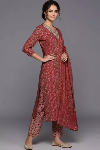 workwear women printed kurta with trousers with dupatta