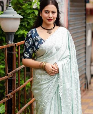 Turquoise turquoise blue ethnic motifs woven design gotta patti saree 2