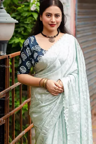 Turquoise turquoise blue ethnic motifs woven design gotta patti saree