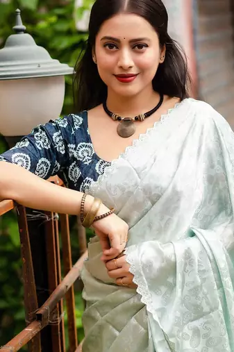 Turquoise turquoise blue ethnic motifs woven design gotta patti saree