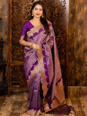 Purple woven design zari banarasi saree 1
