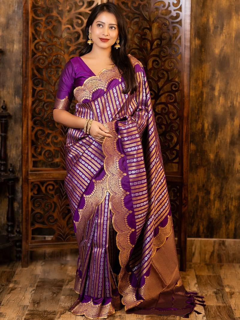 Purple woven design zari banarasi saree