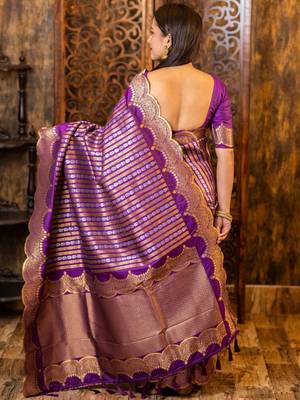 Purple woven design zari banarasi saree 2