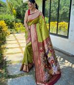 Green woven design zari silk blend paithani saree