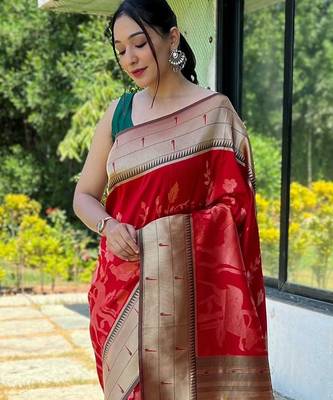 red woven design zari paithani saree 2