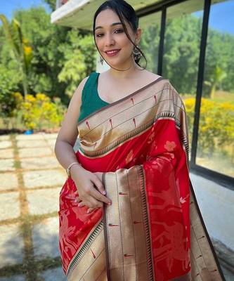 red woven design zari paithani saree 3