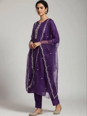 smart women embroidered kurta with trousers with dupatta 2