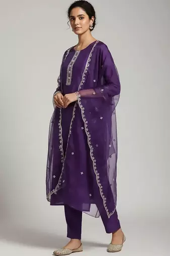 smart women embroidered kurta with trousers with dupatta