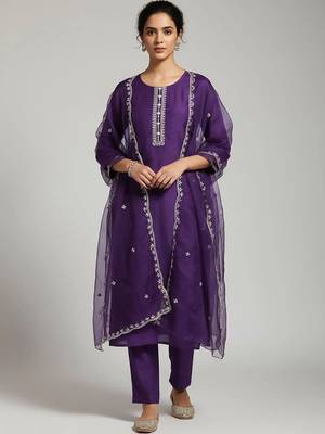 smart women embroidered kurta with trousers with dupatta 3