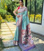Blue blue ethnic motif woven design zari paithani saree