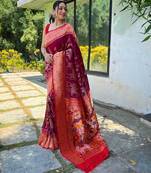 Magenta magenta ethnic motifs woven design zari paithani saree