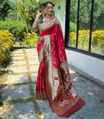 Pink woven design zari paithani saree
