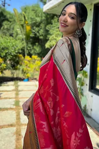 Pink woven design zari paithani saree