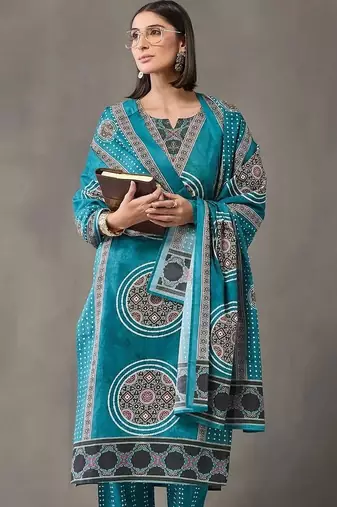 structured women printed kurta with trousers with dupatta
