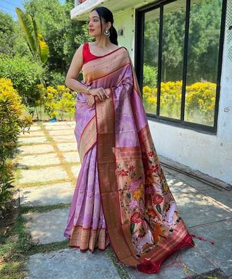 lavender lavender conversational woven design zari detailed paithani saree 1